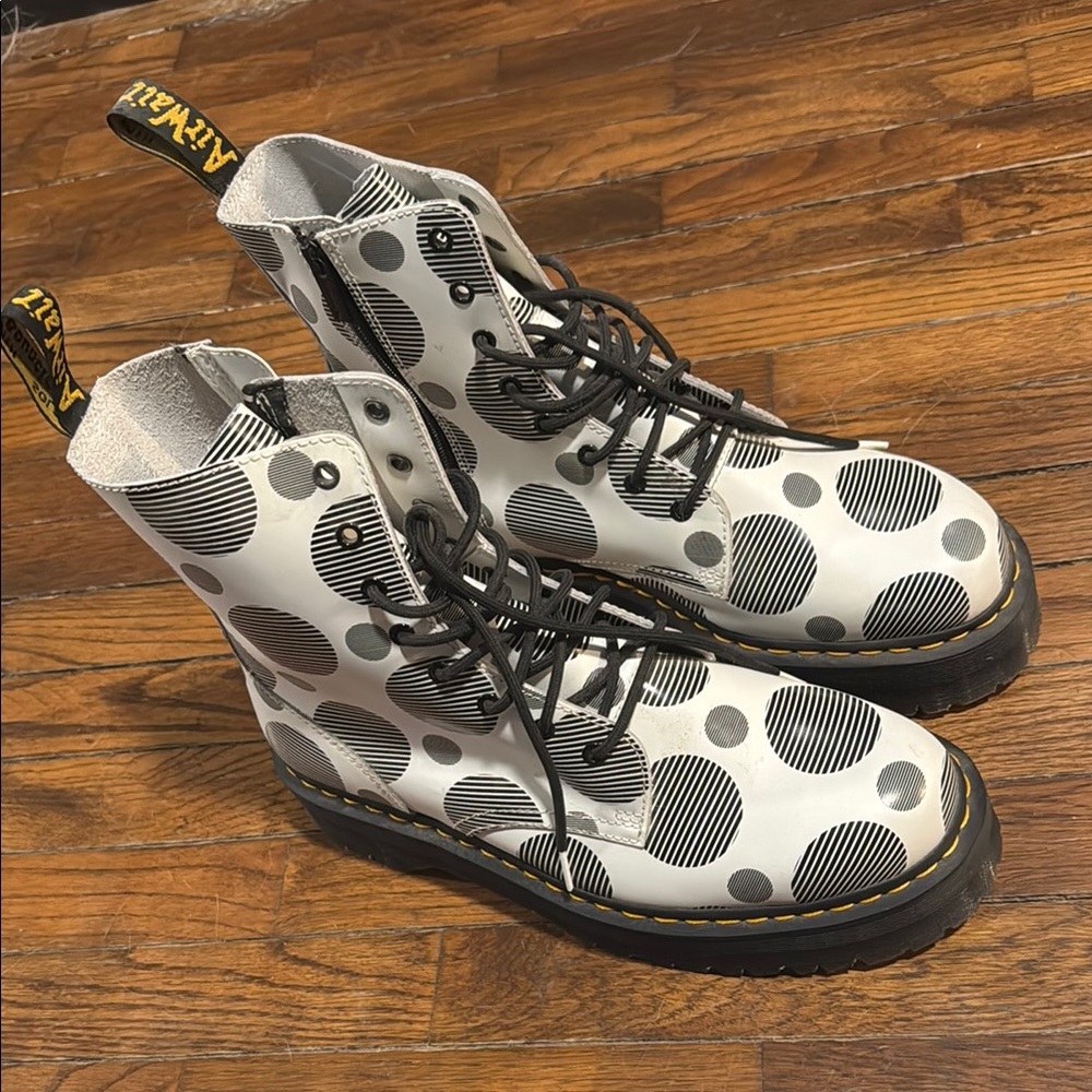 NWOT Dr. Martens White and Black Polka Dot Boots